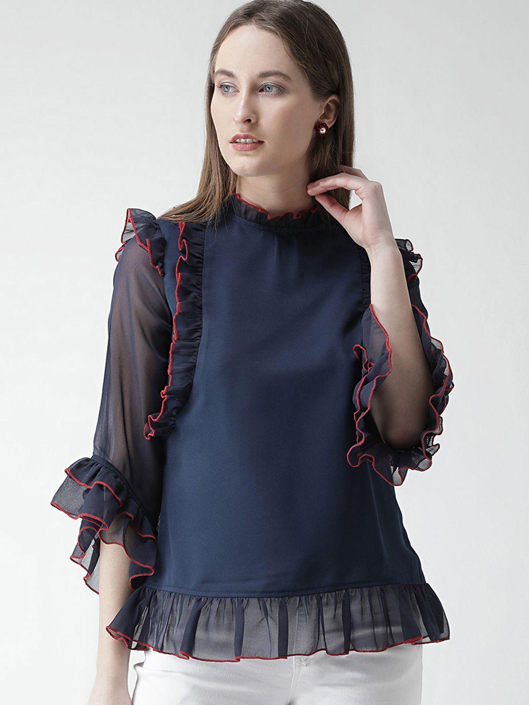 kassually women navy blue solid top