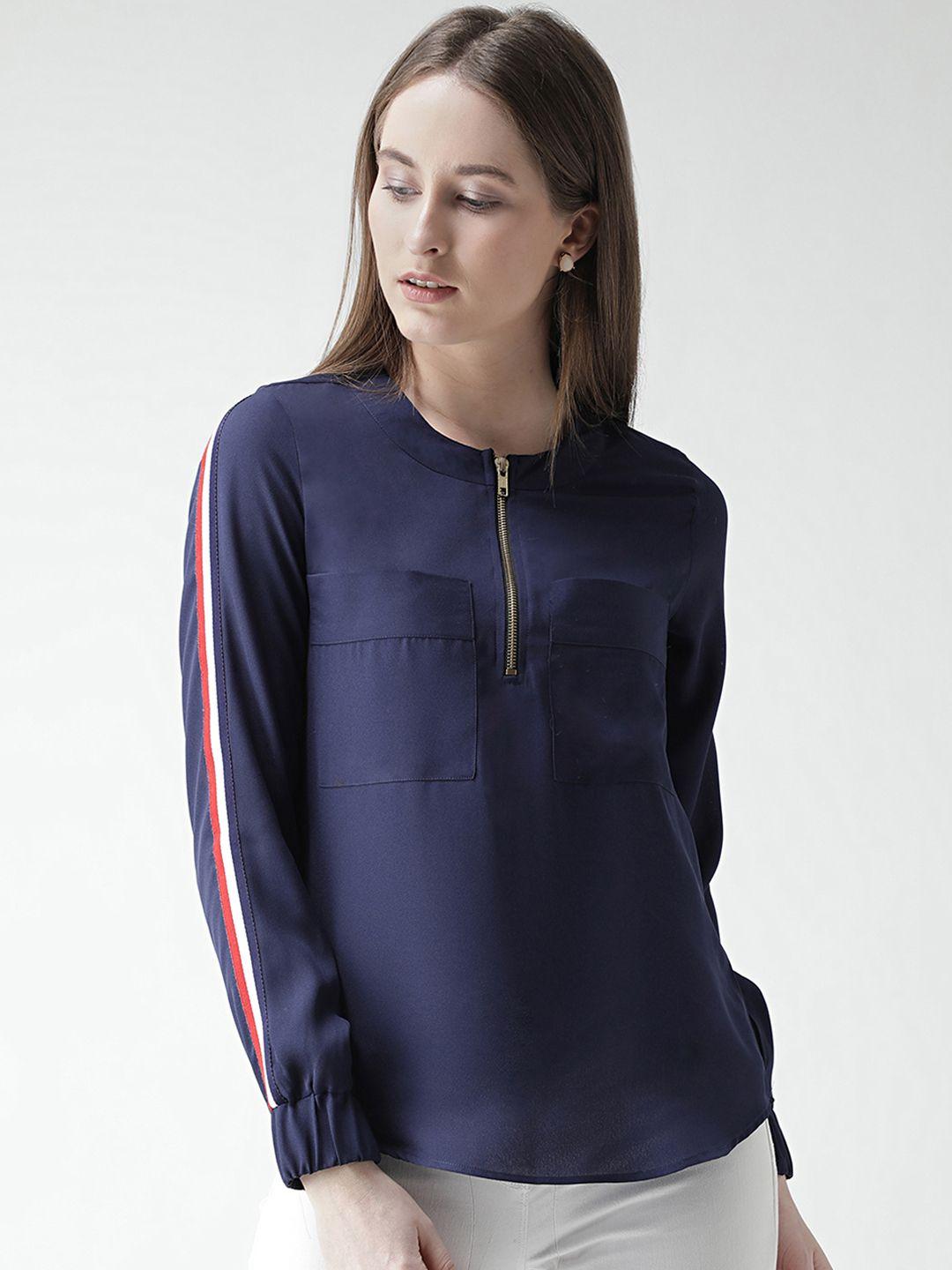 kassually women navy blue solid top