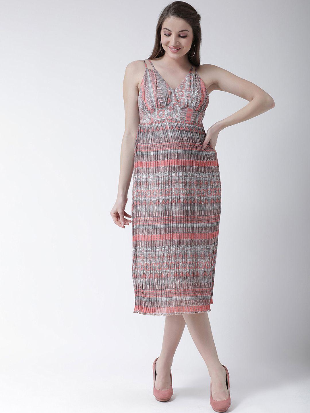 kassually women peach-coloured & grey printed empire dress