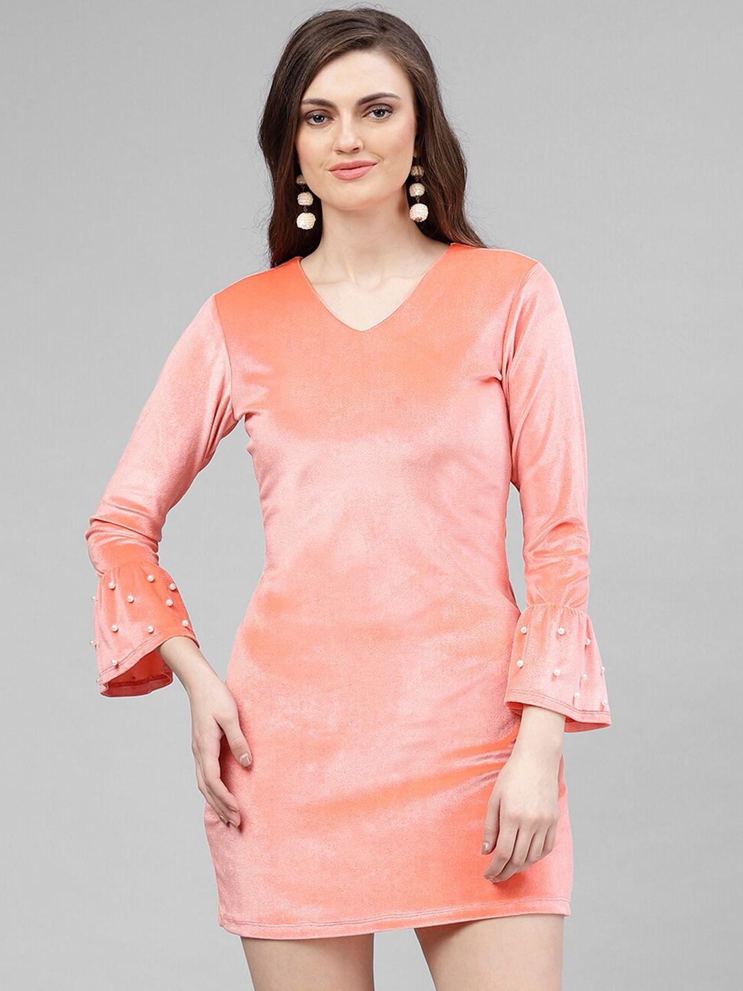 kassually women peach-coloured solid sheath dress