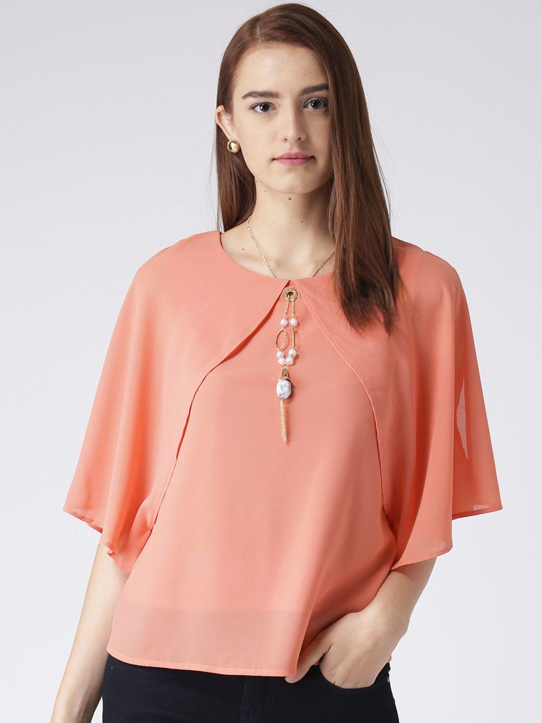 kassually women peach-coloured solid top