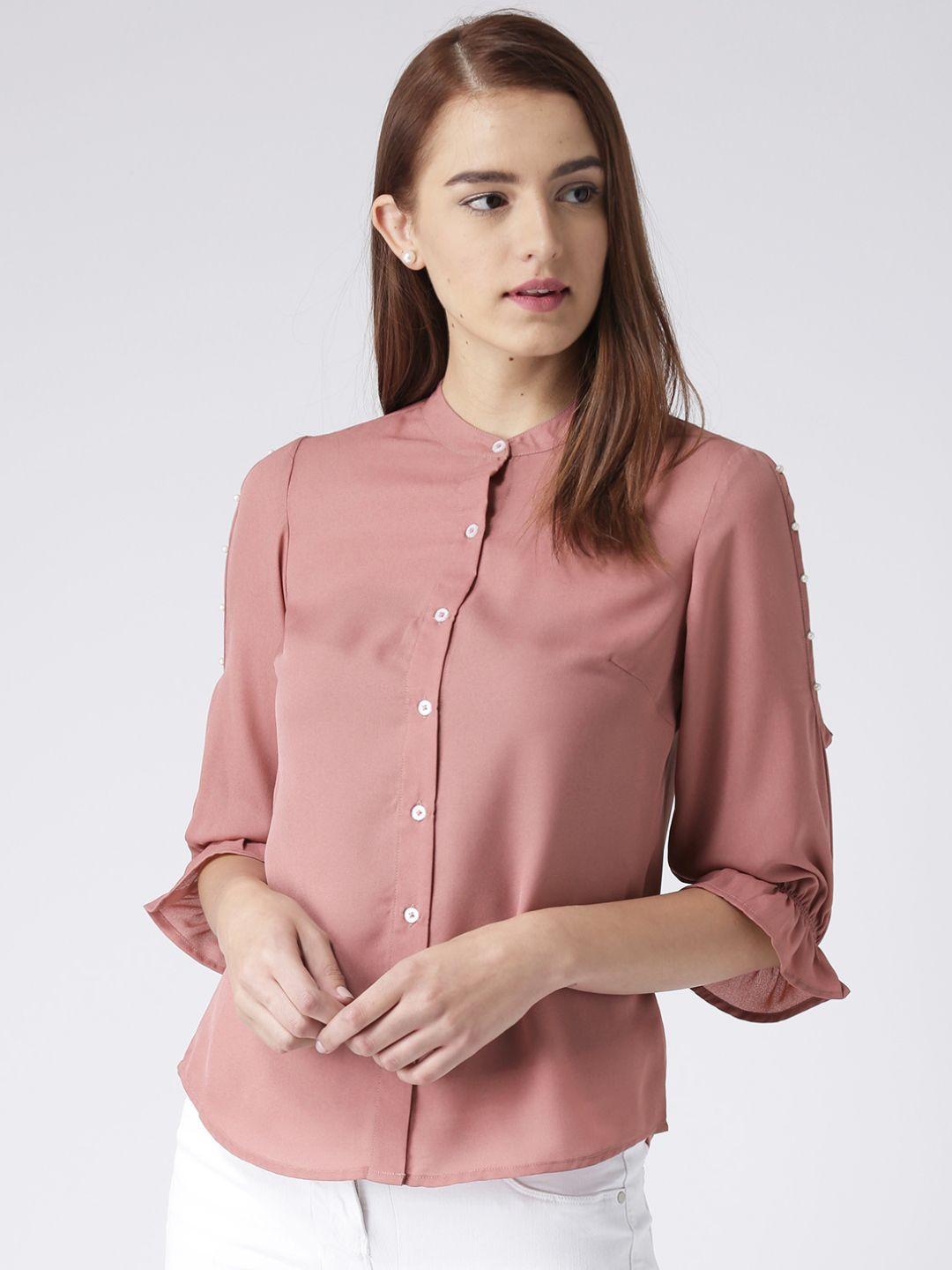 kassually women pink comfort regular fit solid casual shirt