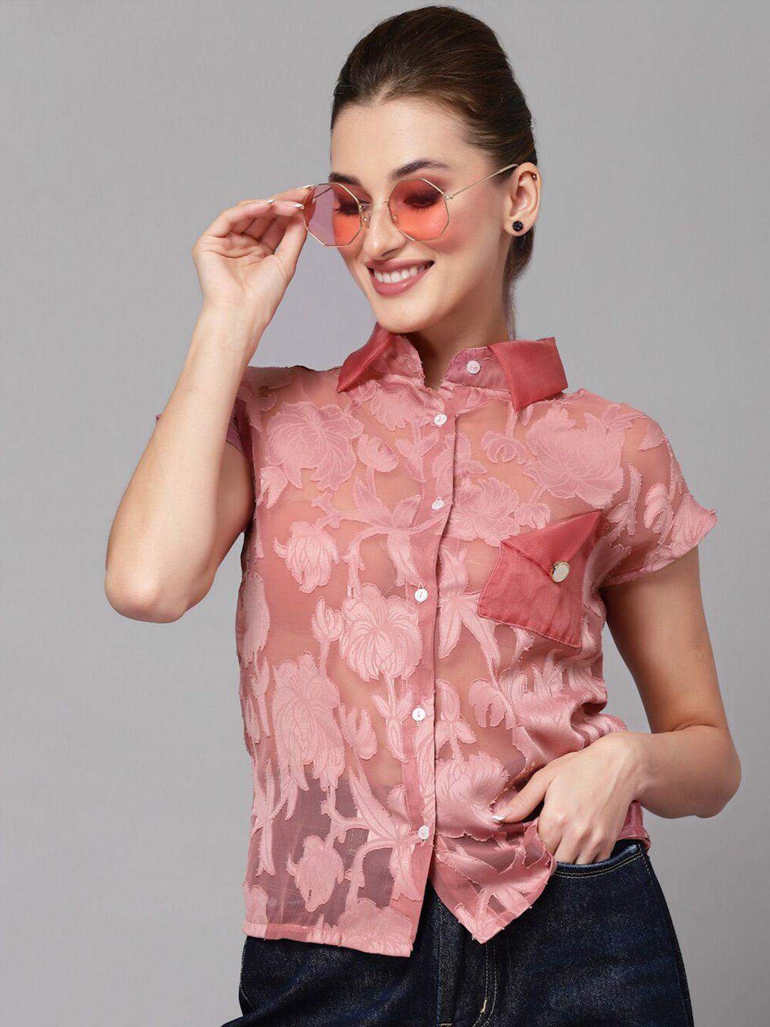 kassually women pink floral casual shirt