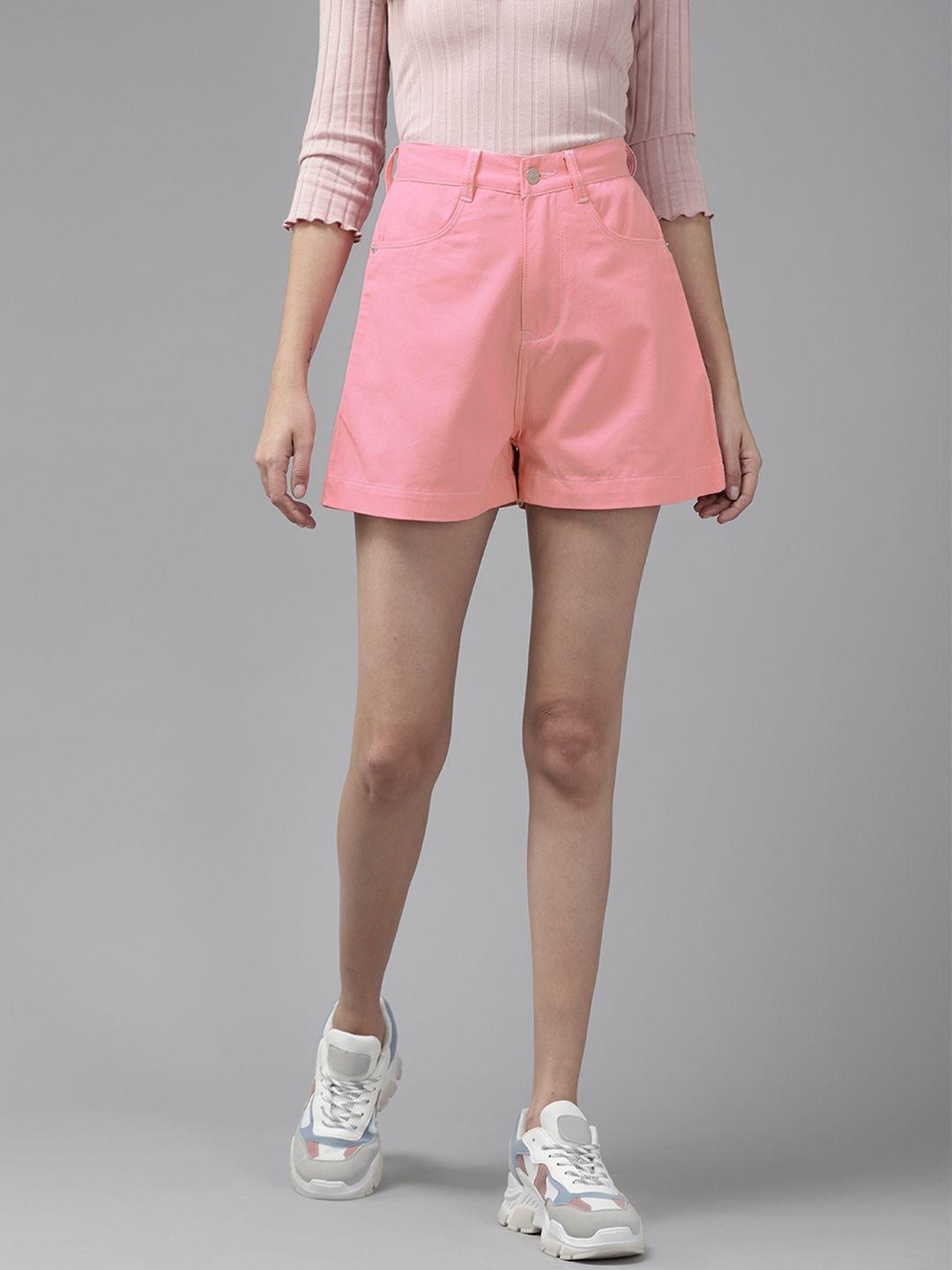 kassually women pink high-rise outdoor denim shorts