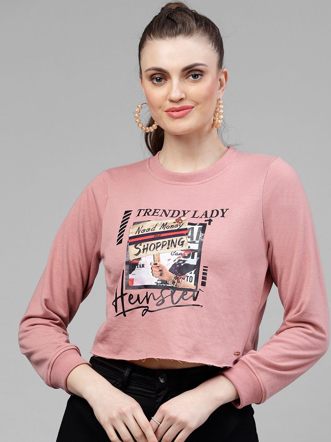 kassually women pink printed sweatshirt