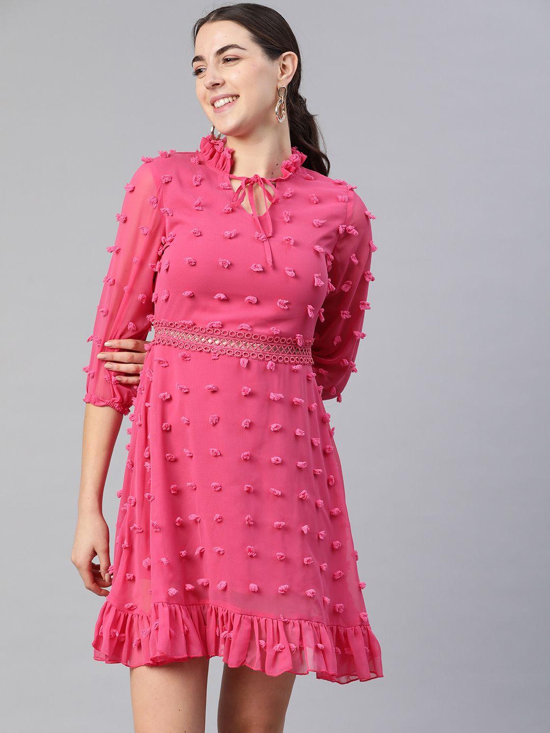 kassually women pink self-design a-line dress