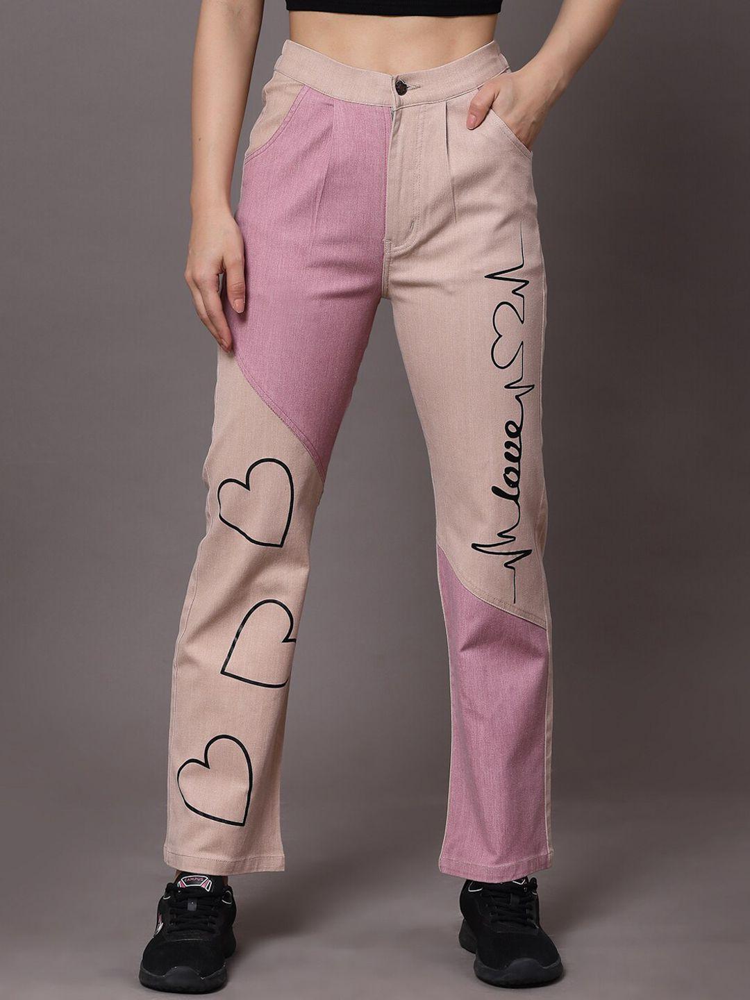 kassually women pink straight fit stretchable jeans