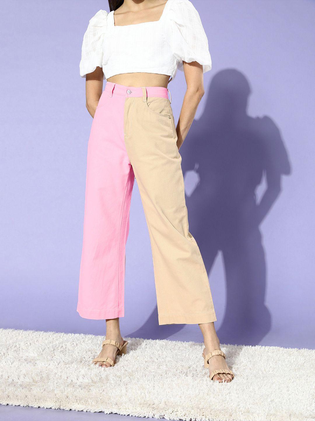 kassually women pretty pink high-rise wide leg jeans