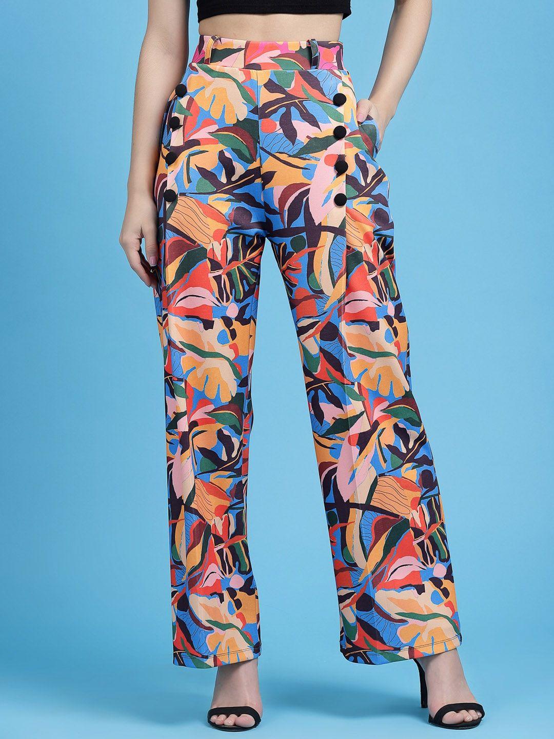 kassually women printed straight fit trousers