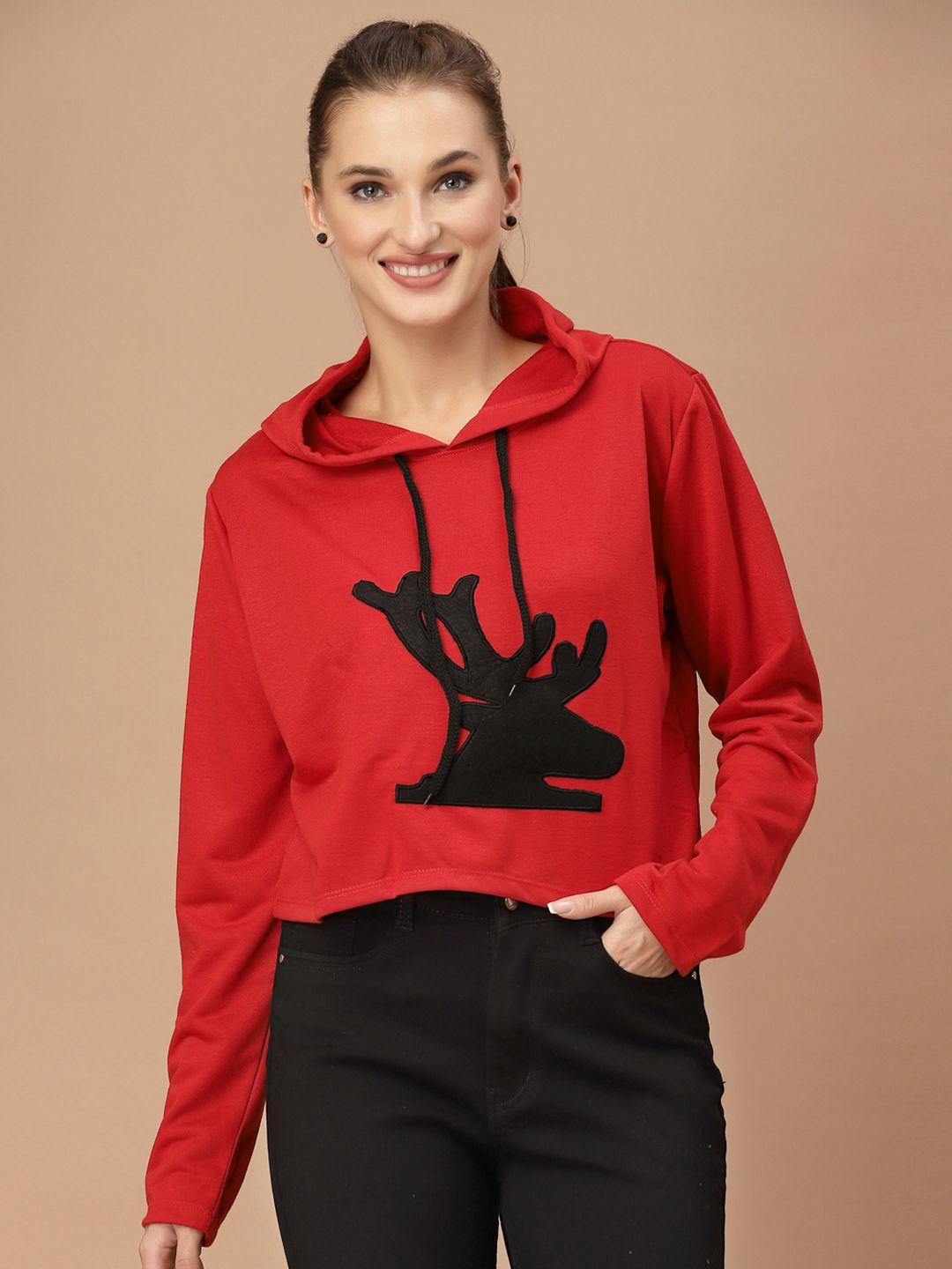 kassually women red conversational cropped sweatshirt