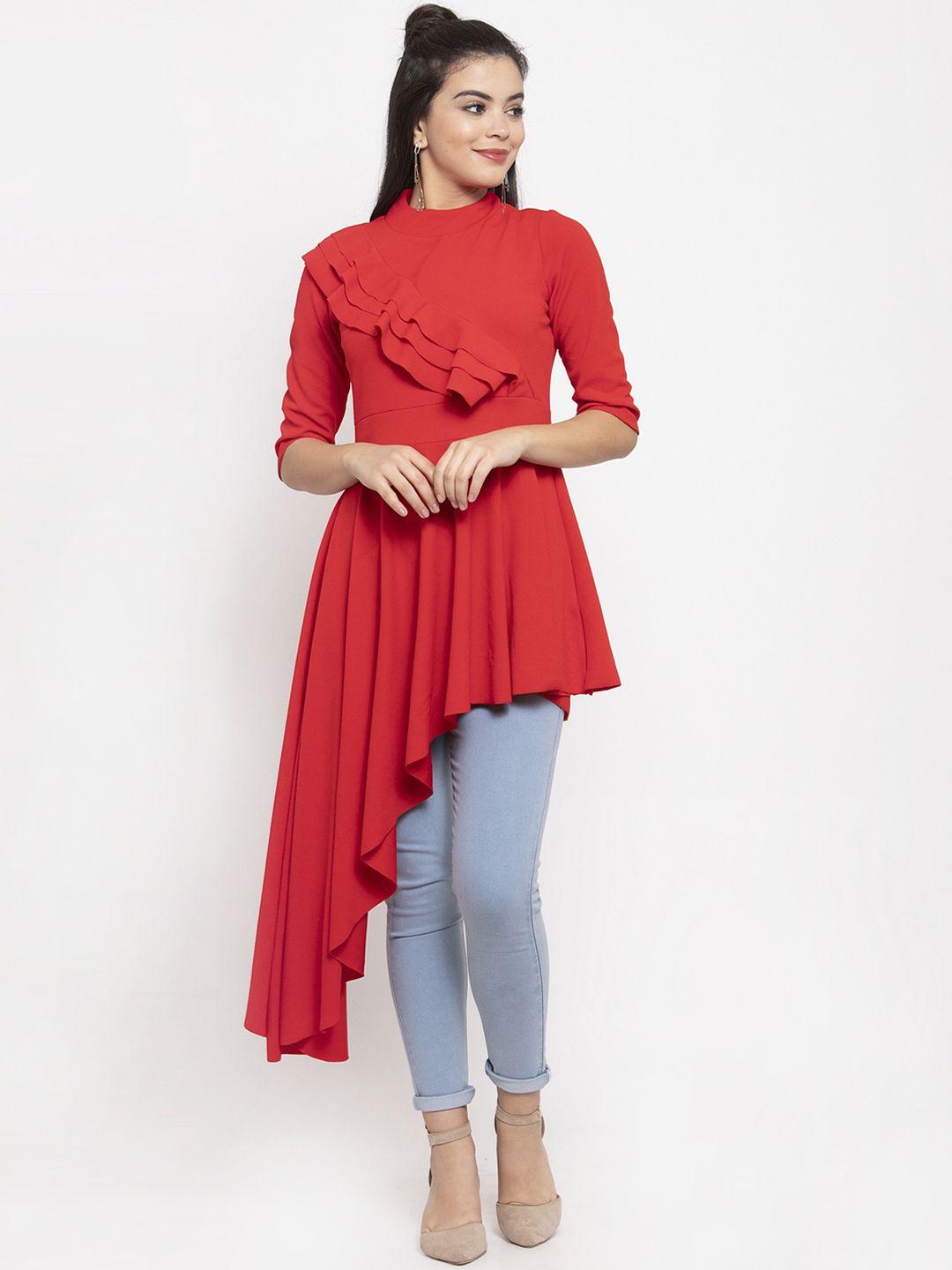 kassually women red solid high-low top