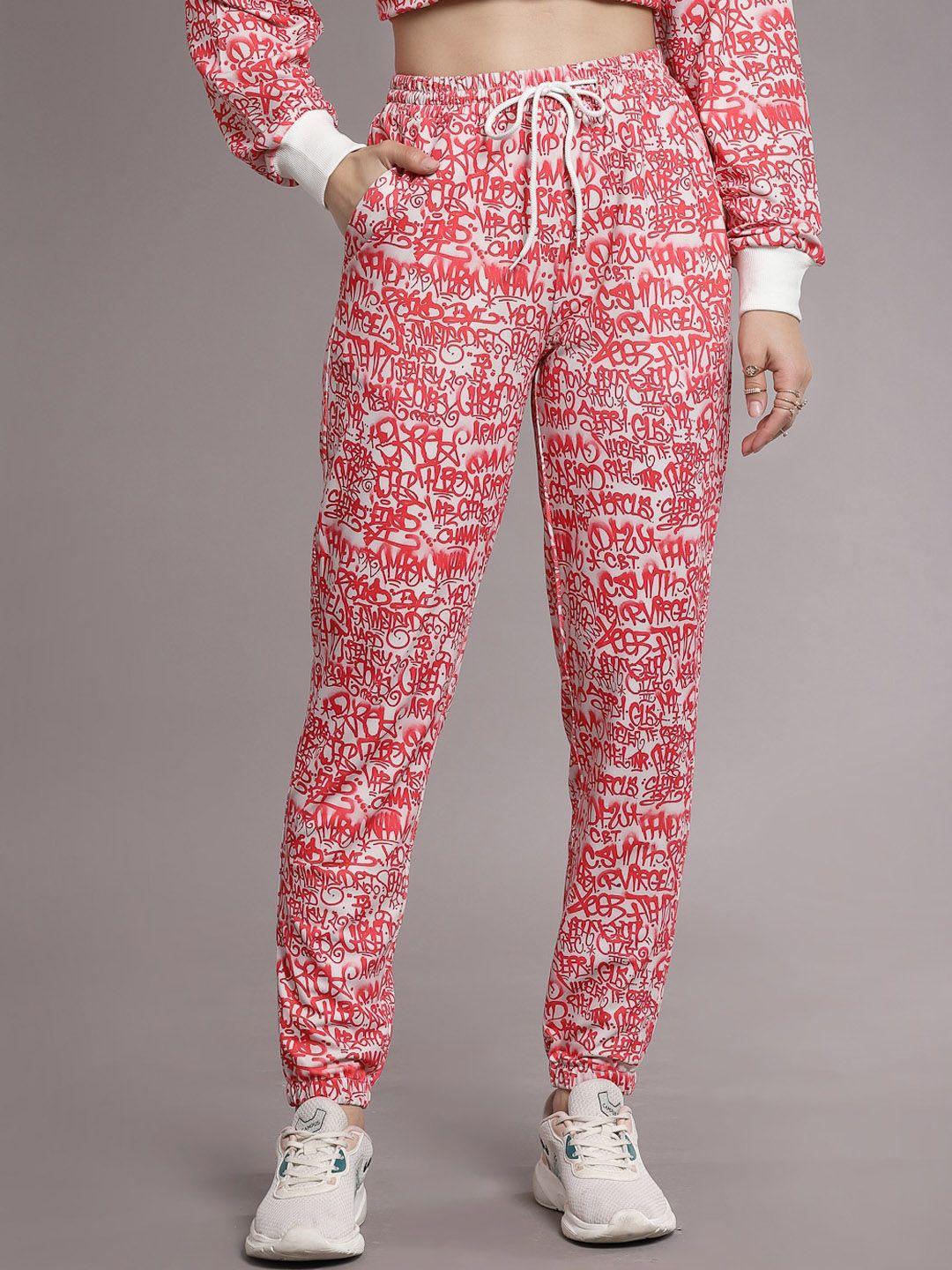 kassually women red typography printed joggers