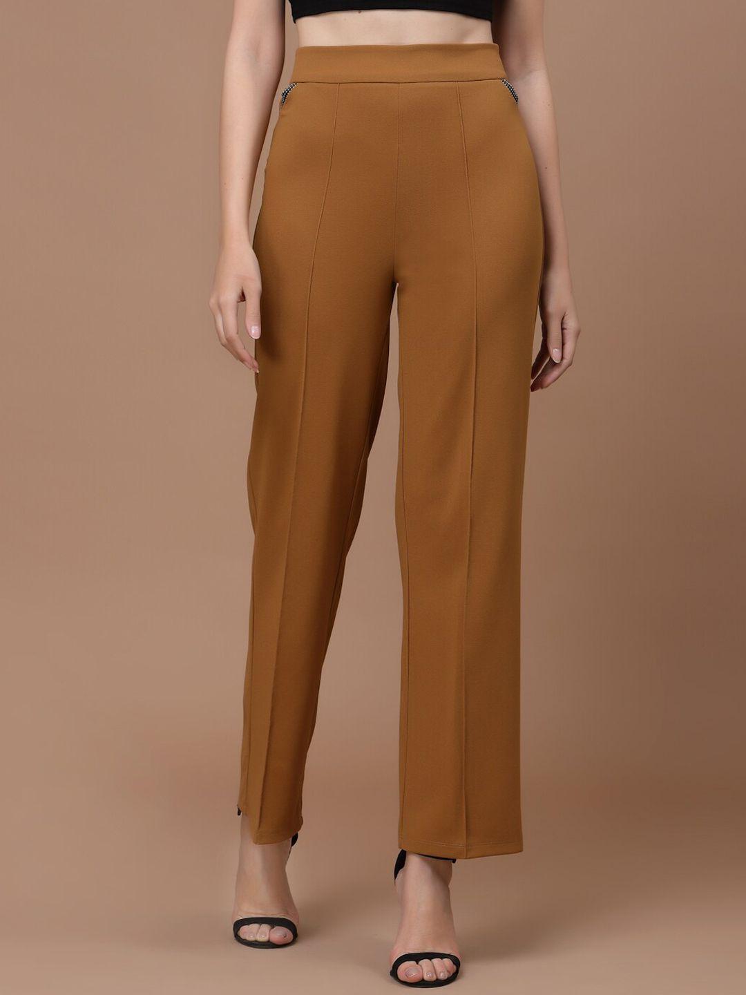 kassually women straight fit high-rise pleated trousers