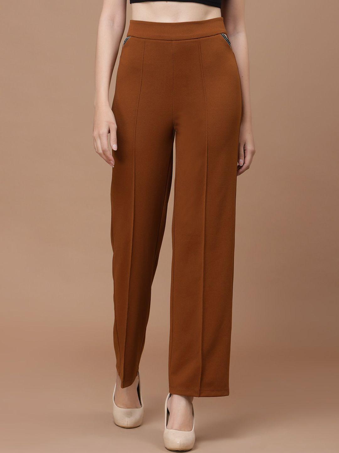 kassually women straight fit high-rise trousers