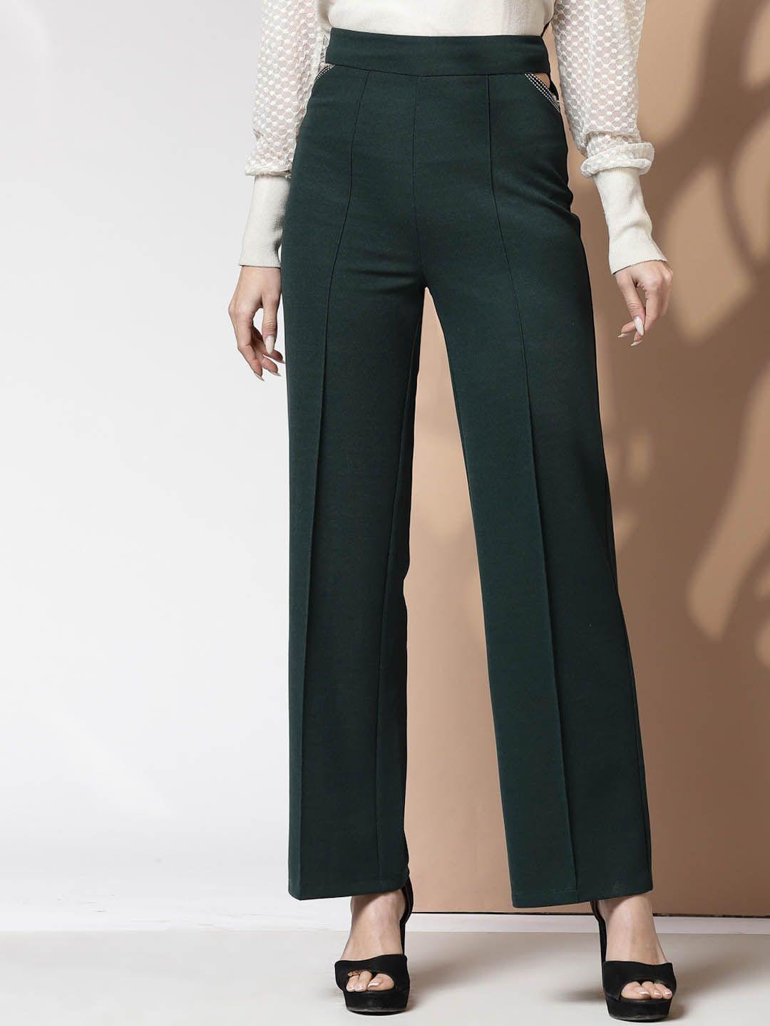 kassually women straight fit high-rise trousers