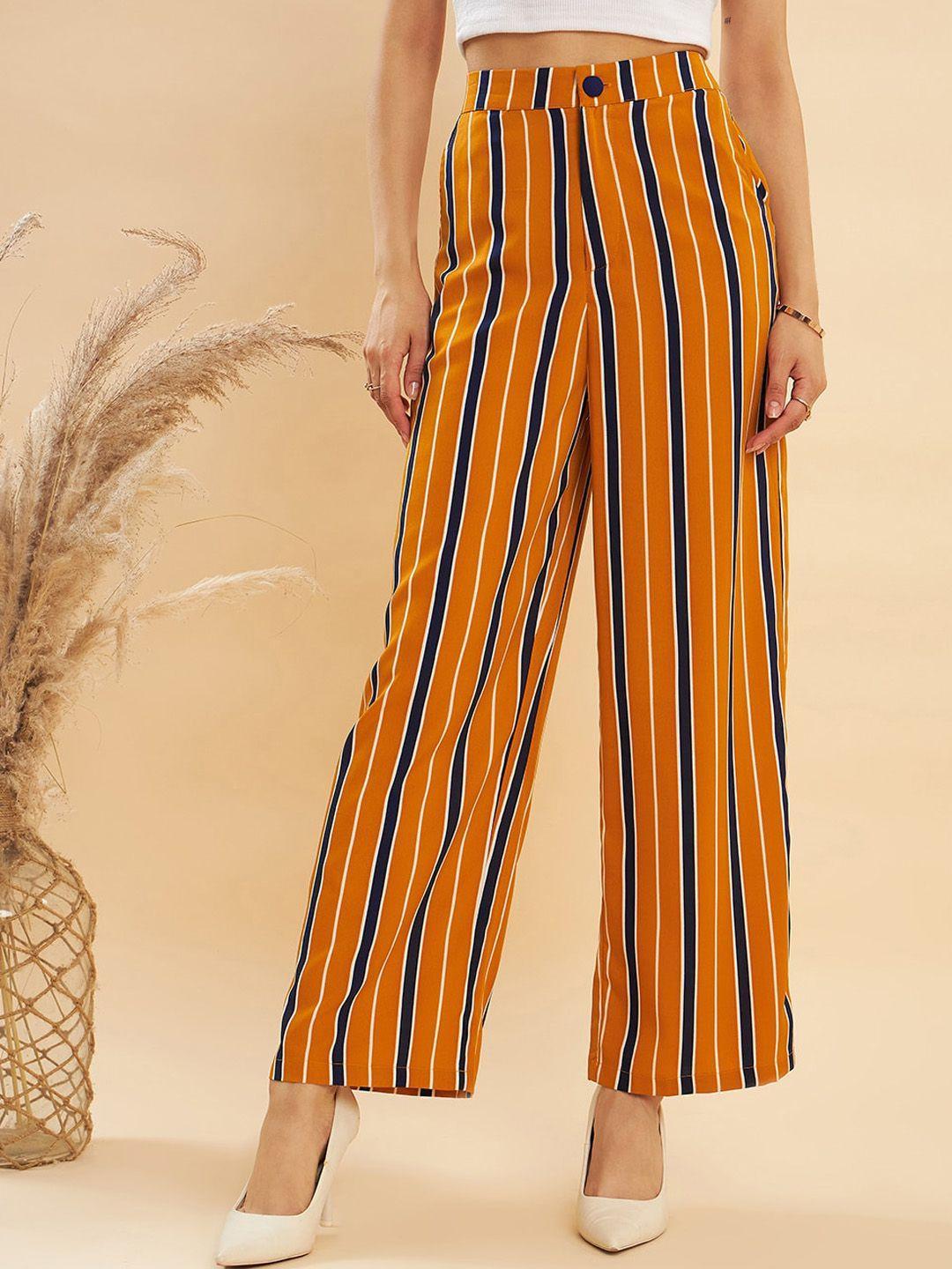 kassually women striped straight fit parallel trousers