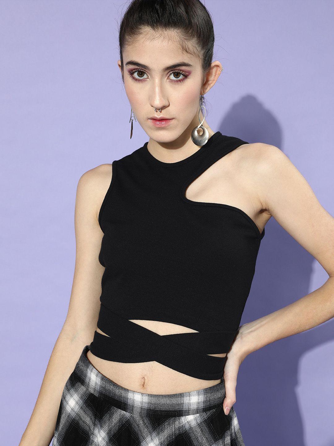 kassually women stylish black solid cropped top