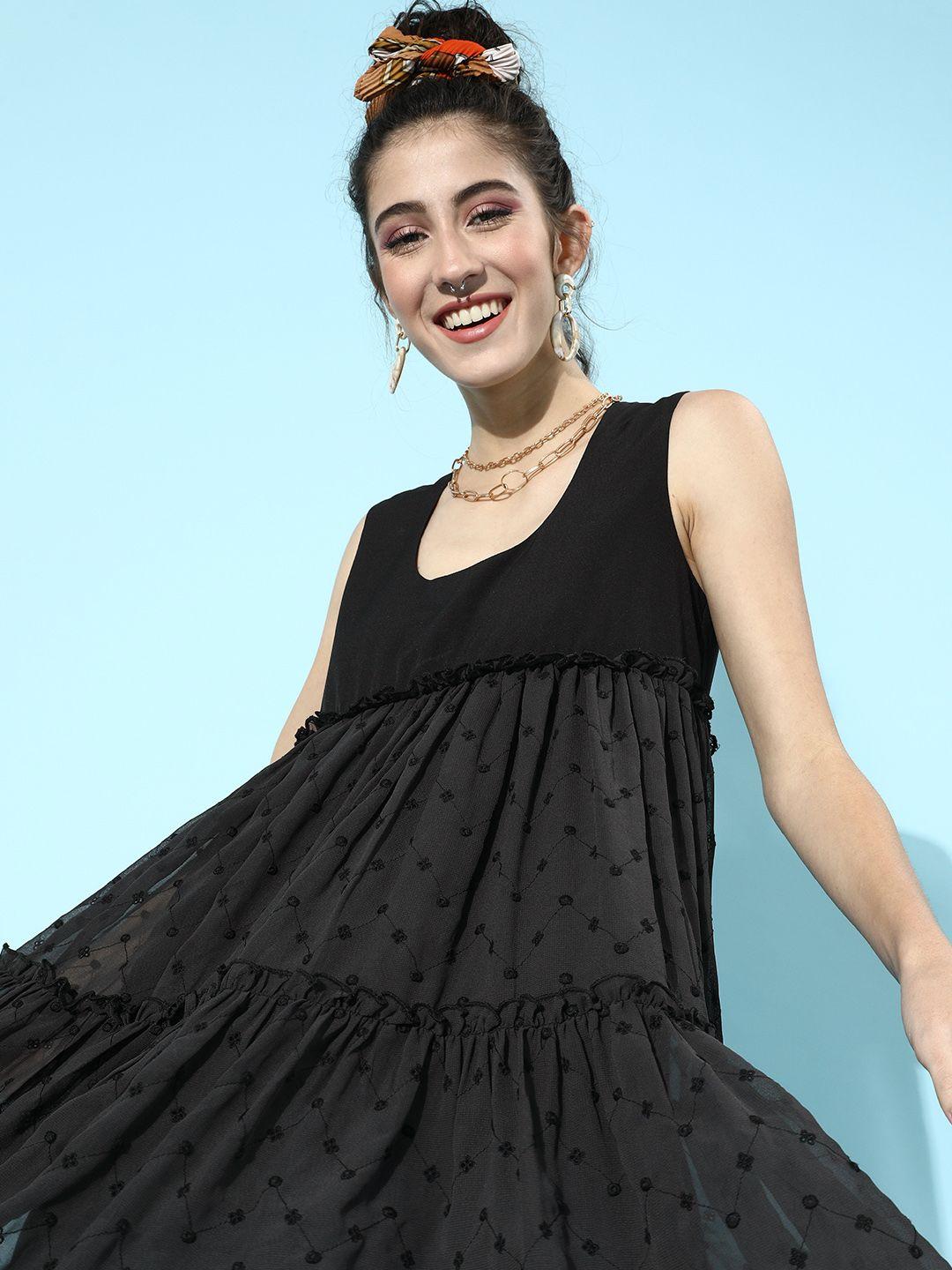 kassually women stylish black solid trapeze dress