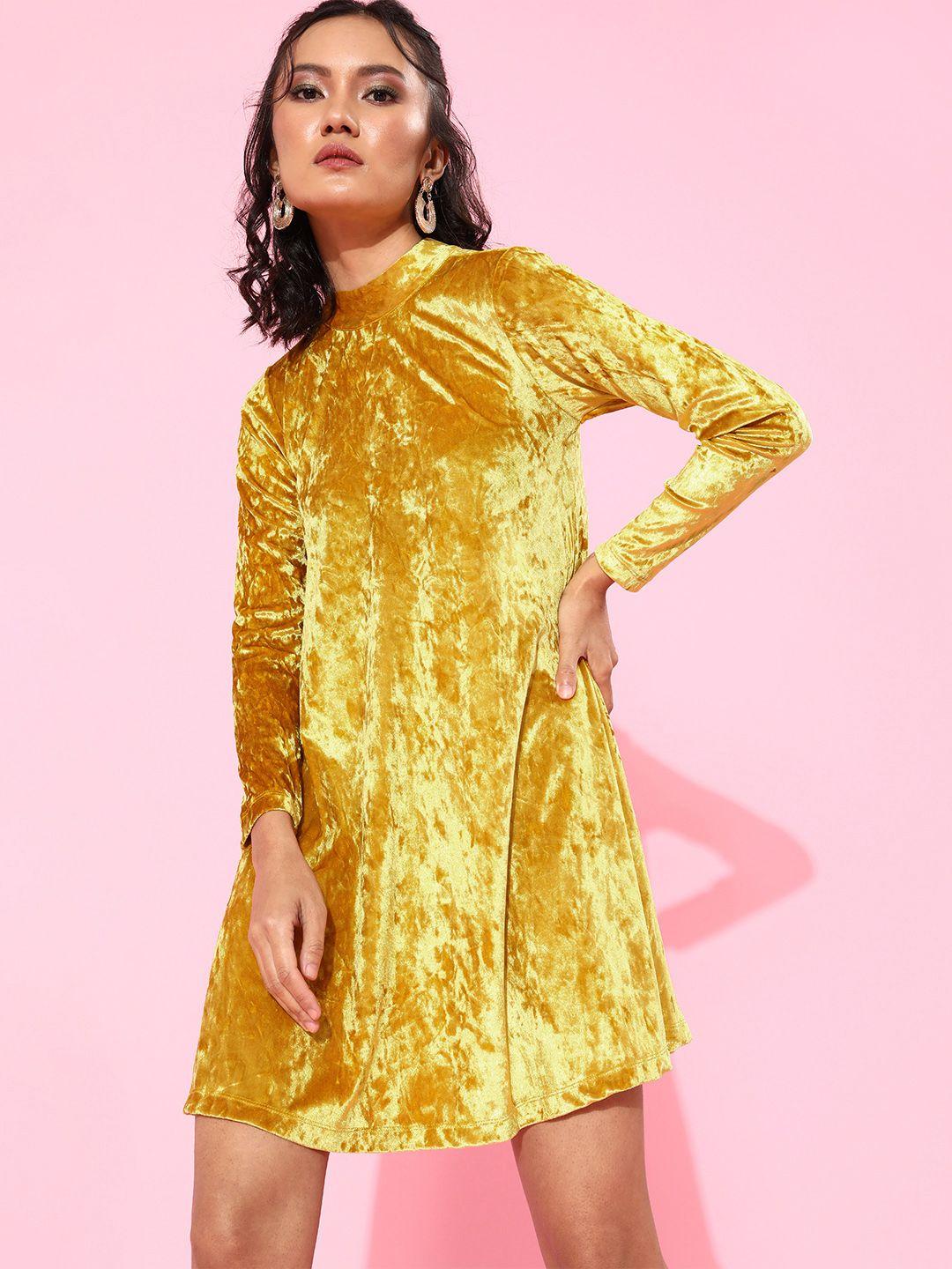 kassually women stylish mustard solid velvet dress