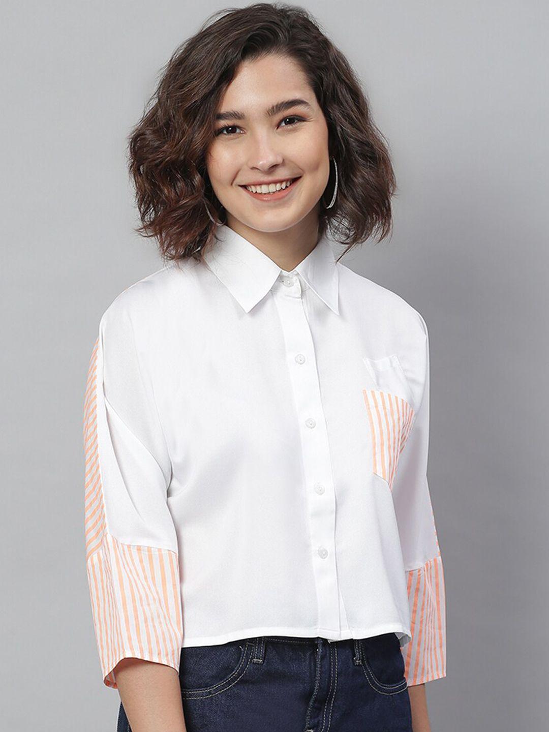 kassually women white boxy solid casual shirt