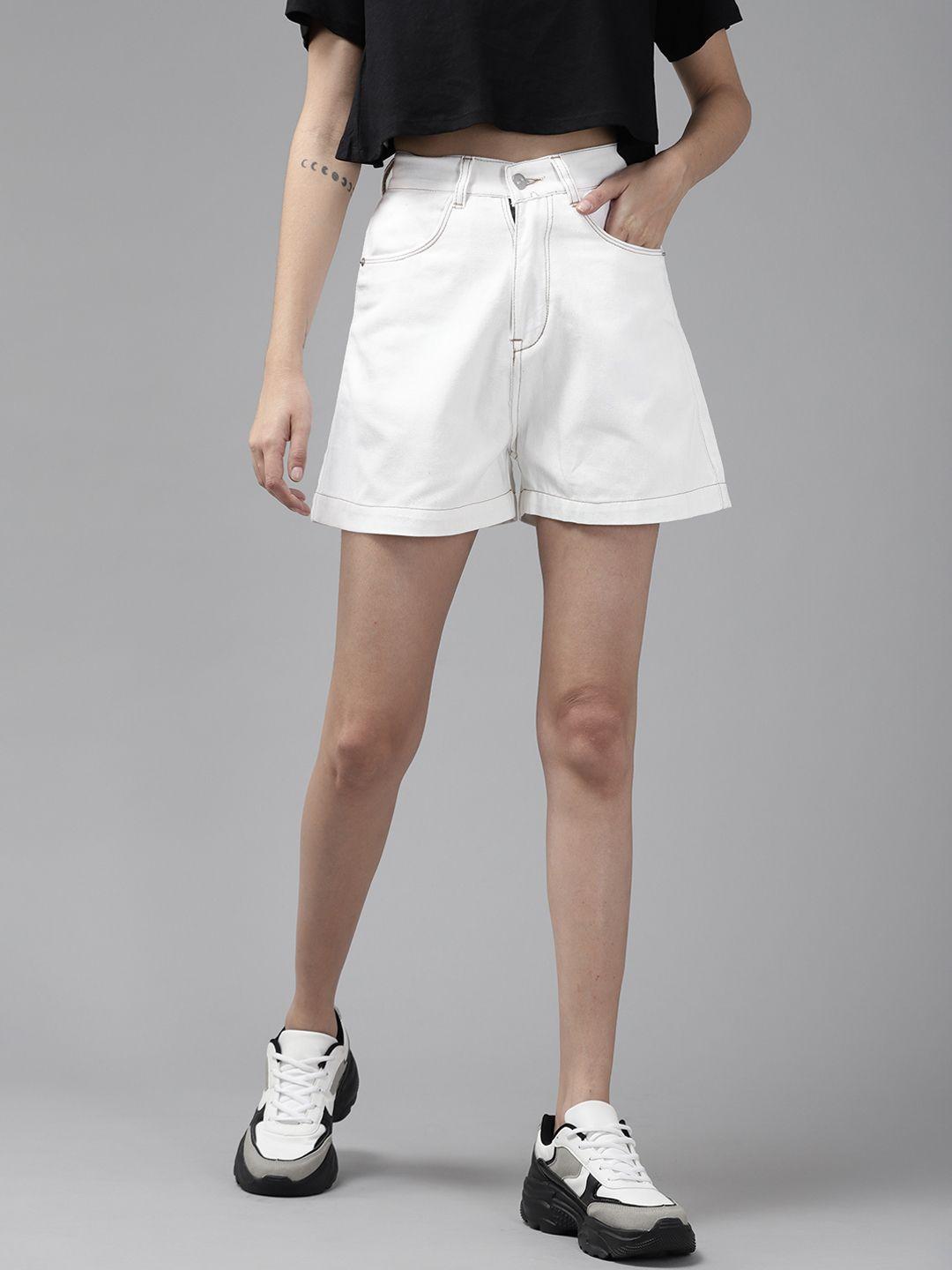 kassually women white high-rise denim shorts