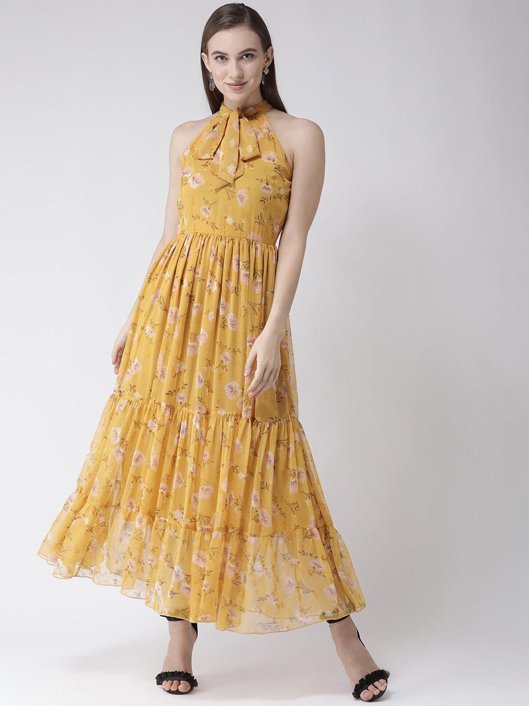 kassually women yellow floral printed maxi dress