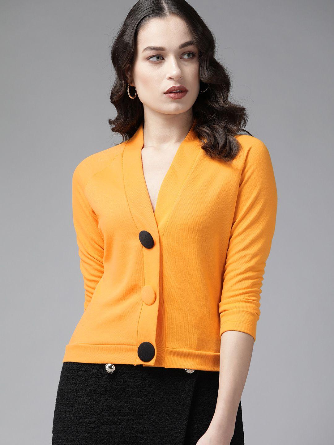 kassually women yellow solid cardigan