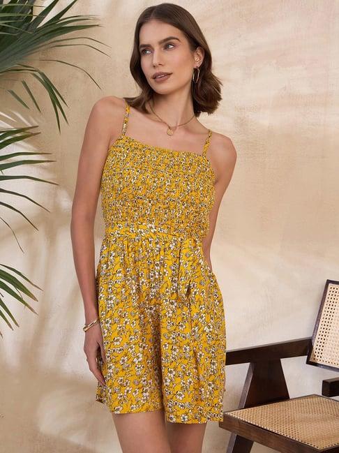 kassually yellow & white floral print romper