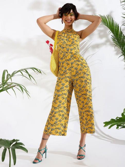kassually yellow floral print jumpsuit