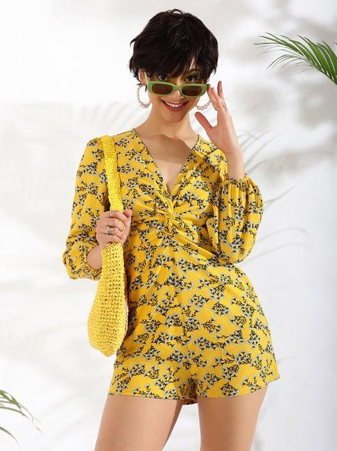 kassually yellow floral print playsuit