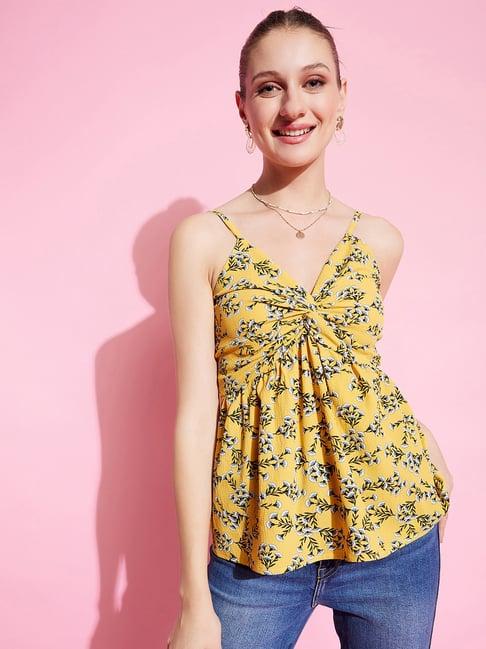 kassually yellow floral print top