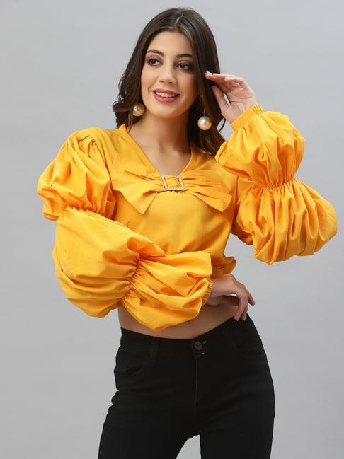 kassually yellow relaxed fit crop top