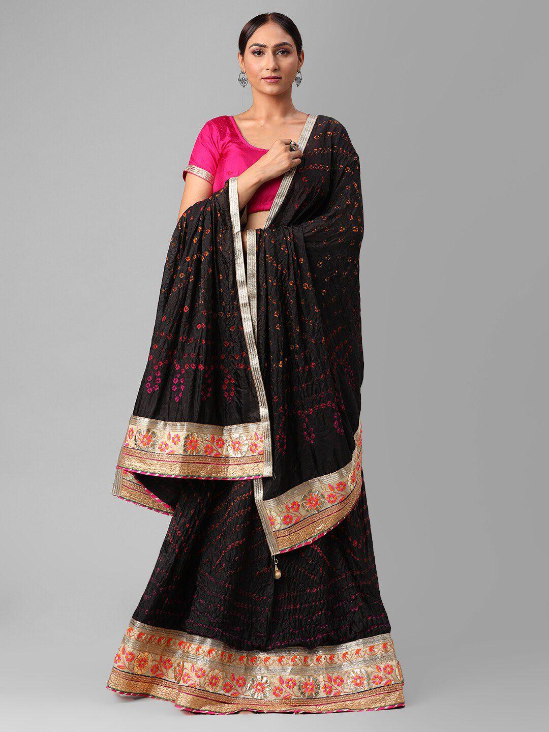 kastiel black & peach-coloured embellished semi-stitched lehenga & unstitched blouse with dupatta