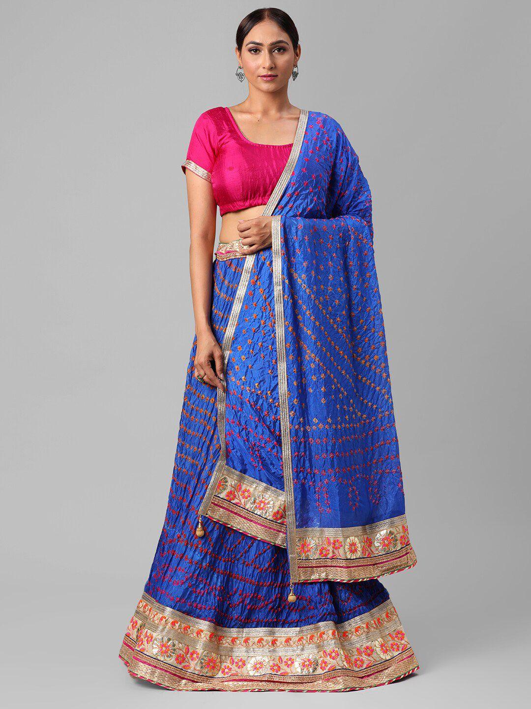 kastiel navy blue & gold-toned embellished semi-stitched lehenga & unstitched blouse with dupatta