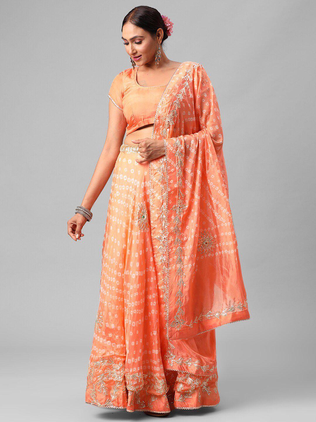 kastiel peach-coloured & white embellished semi-stitched lehenga & unstitched blouse with dupatta