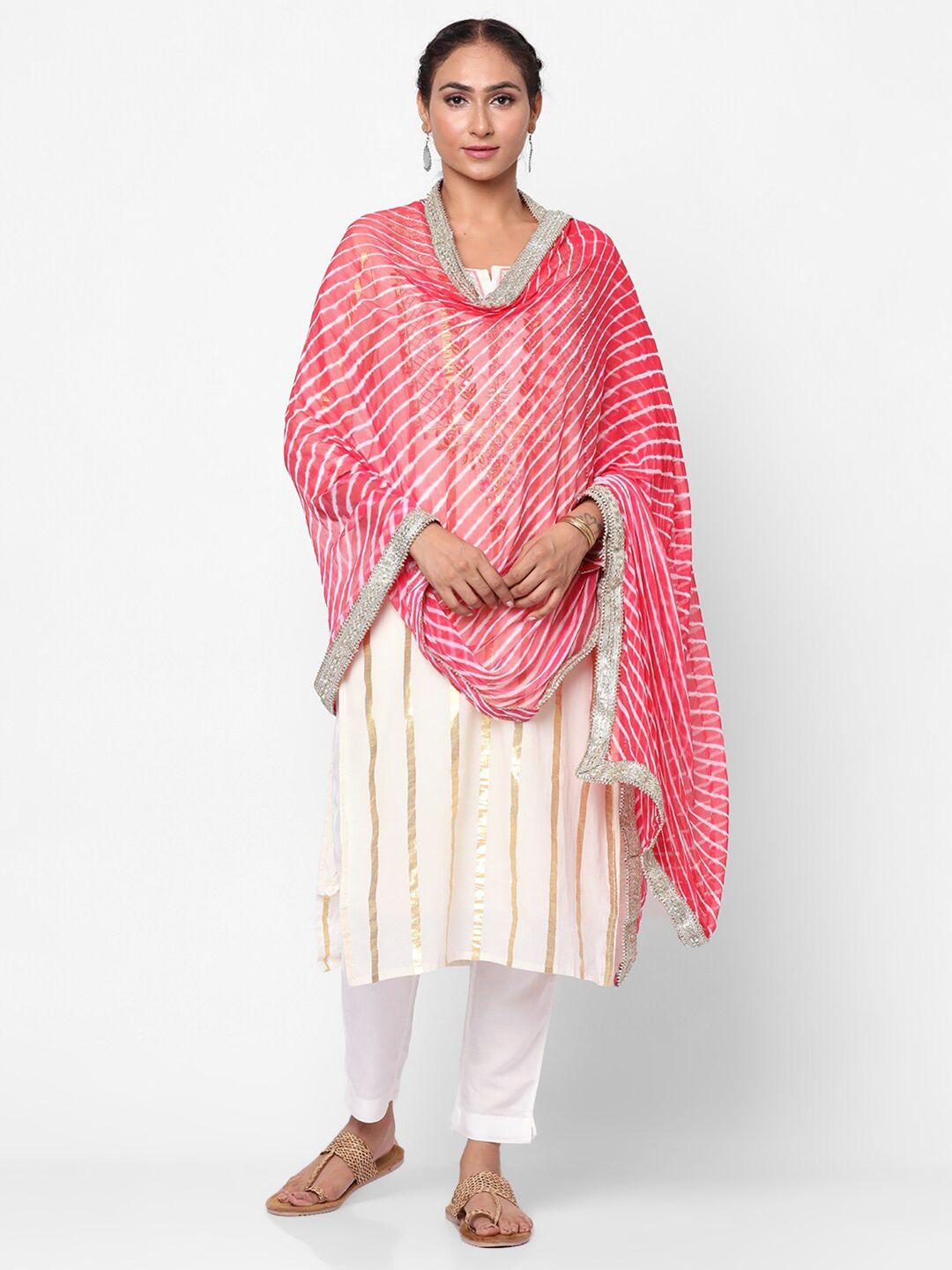 kastiel women pink & white dyed leheriya dupatta
