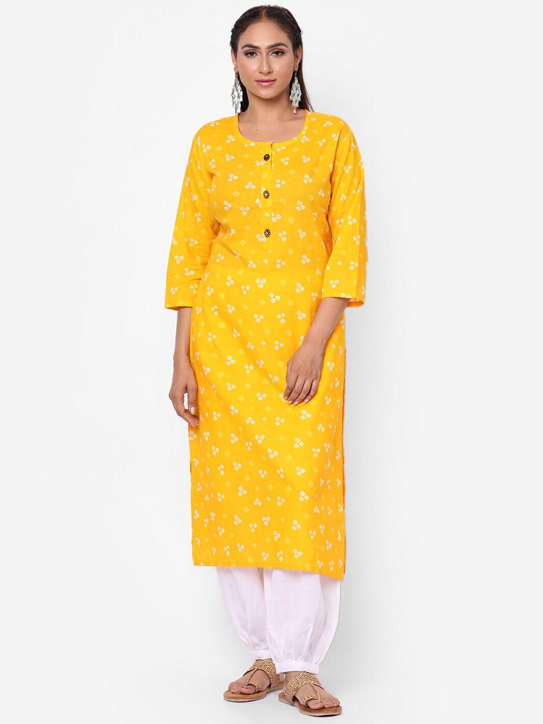 kastiel women yellow cotton bandhani printed kurta