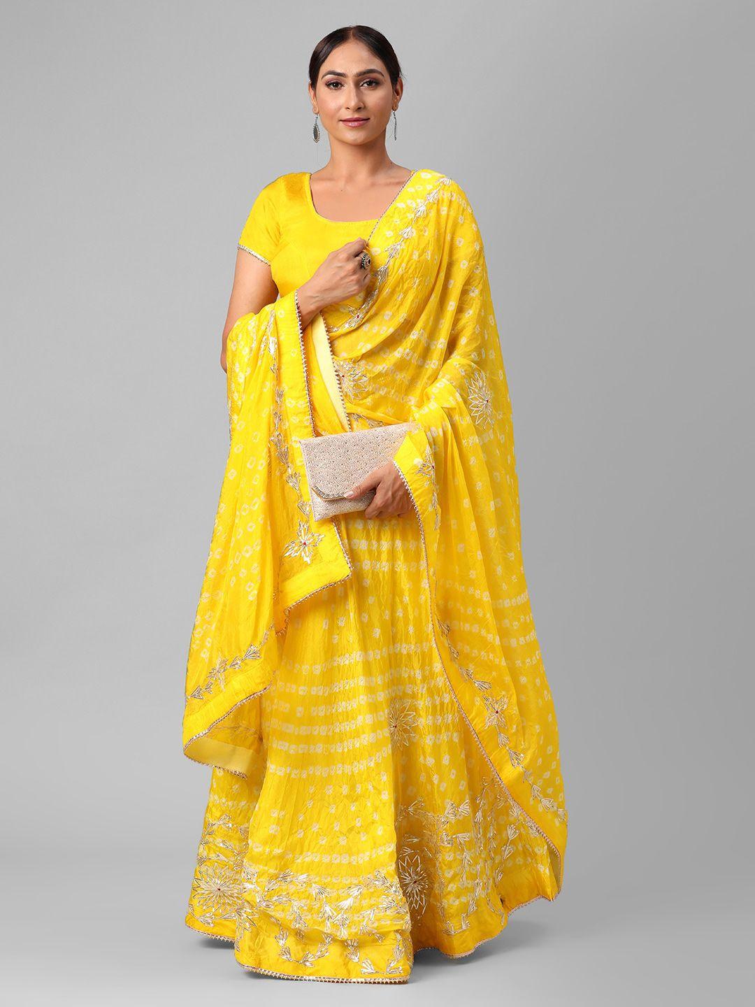 kastiel yellow & silver-toned embellished semi-stitched lehenga & unstitched blouse with dupatta