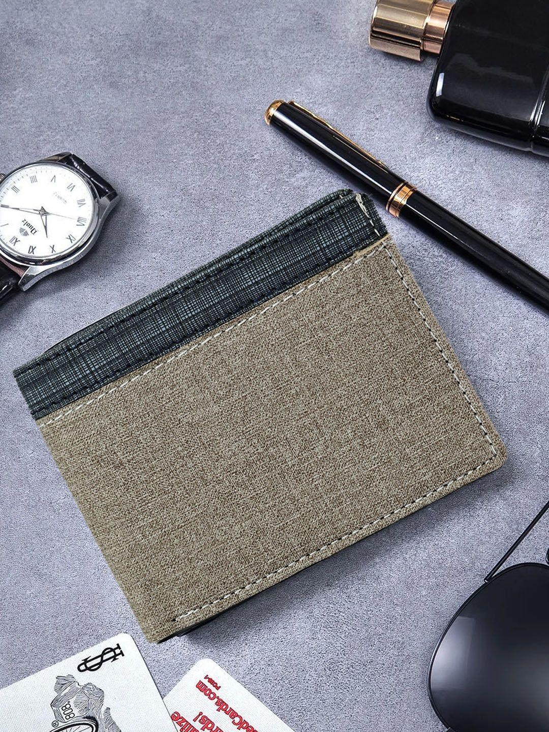 kastner men grey & blue woven design pu two fold wallet