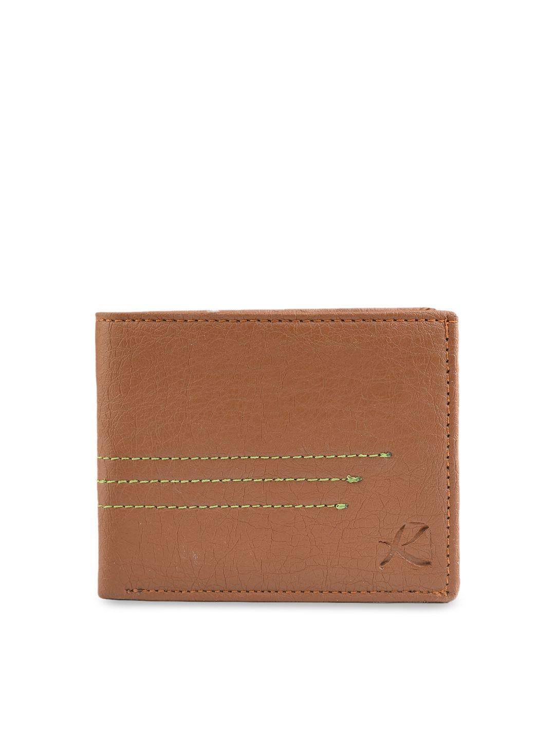 kastner men tan-brown textured two-fold wallet