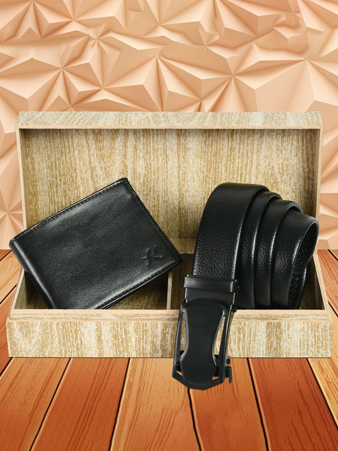 kastner men textured faux leather belt & wallet accessory gift set