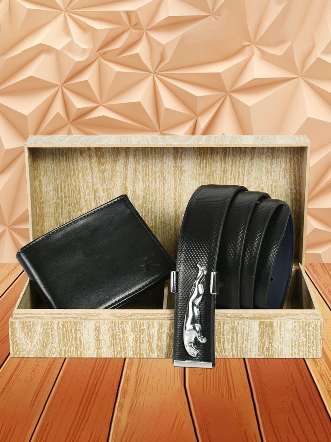 kastner men textured faux leather belt & wallet accessory gift set