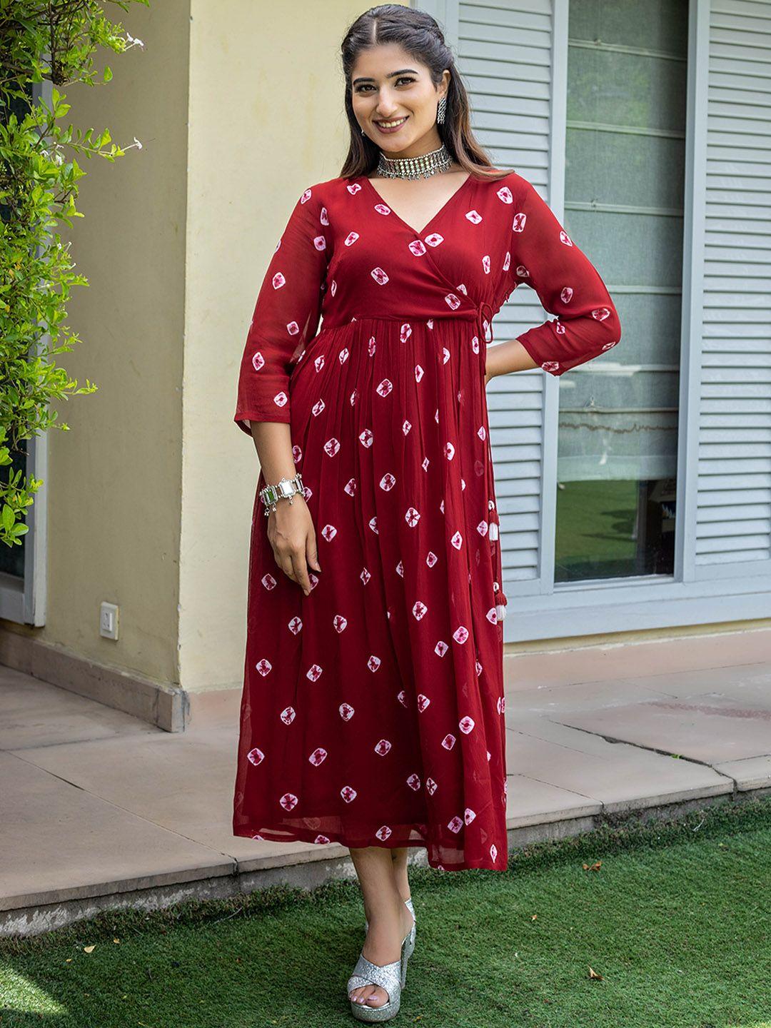 kasya bandhani printed fit and flare ethnic dress