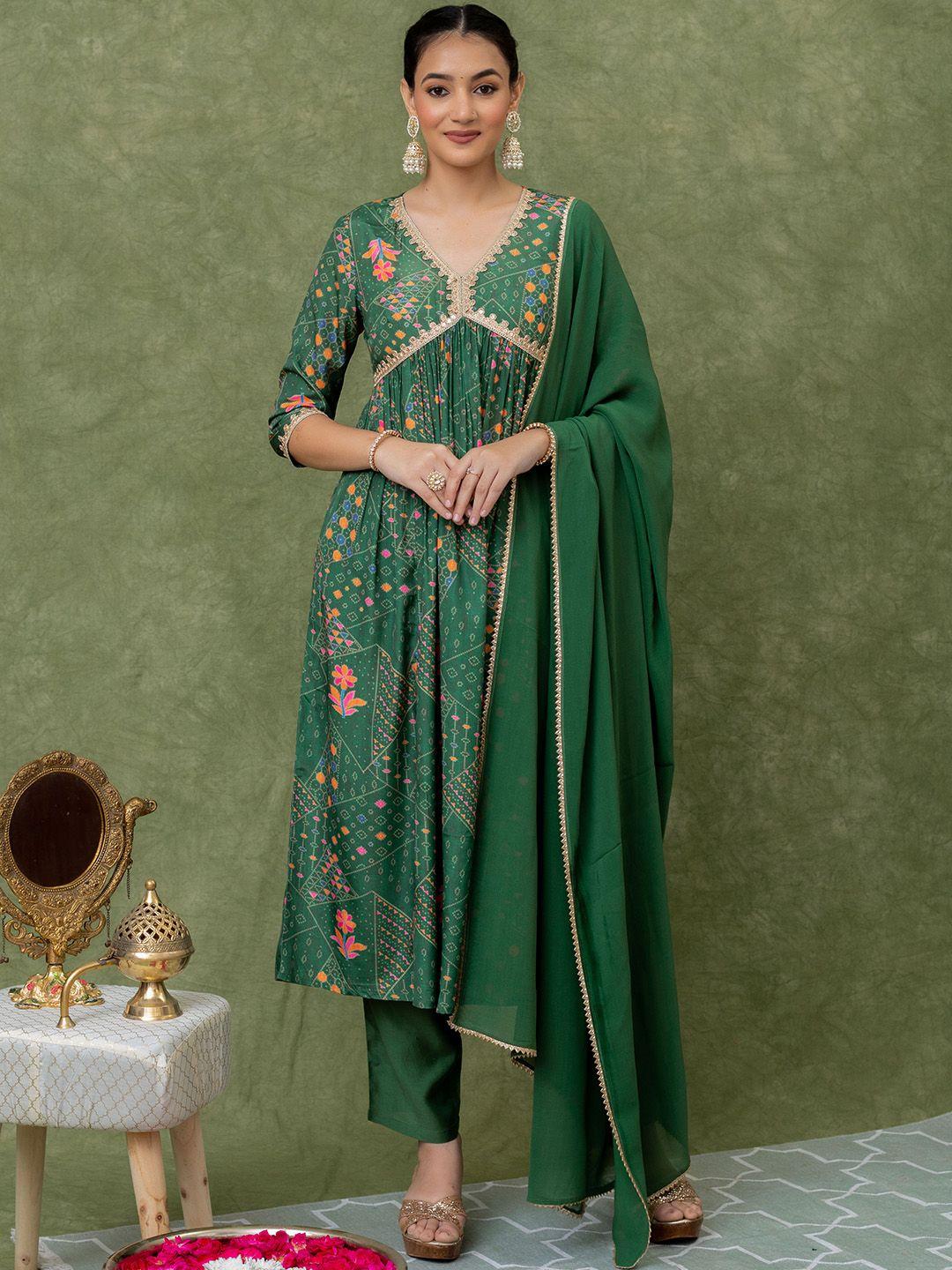 kasya bandhani printed gotta patti kurta with trousers & dupatta