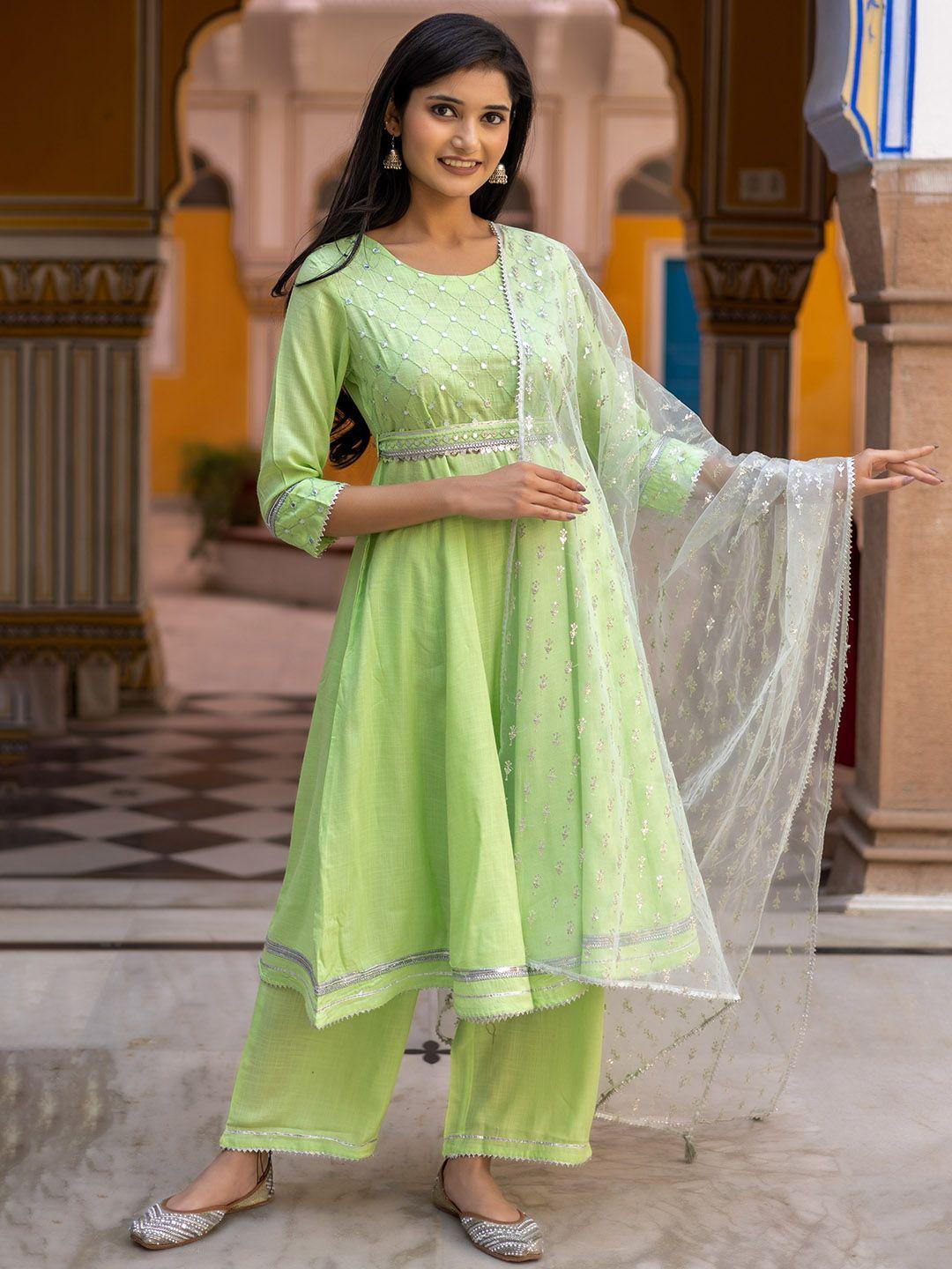 kasya embroidered anarkali kurta with palazzos & dupatta