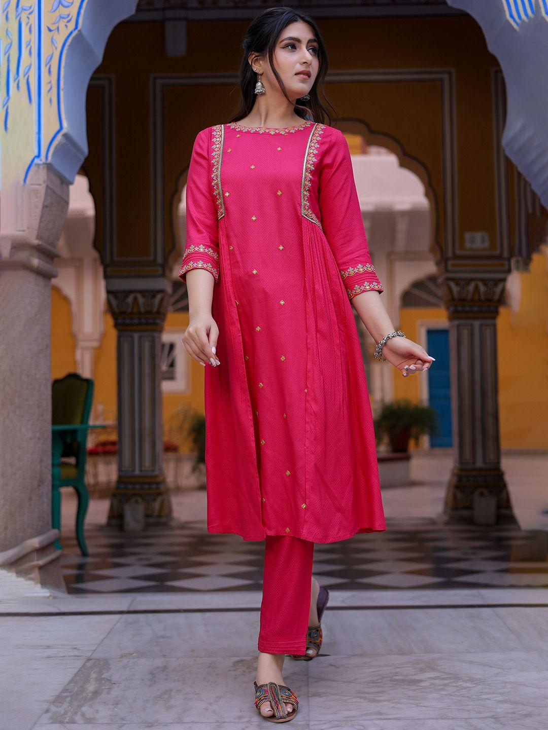 kasya embroidered regular a-line kurta with trousers