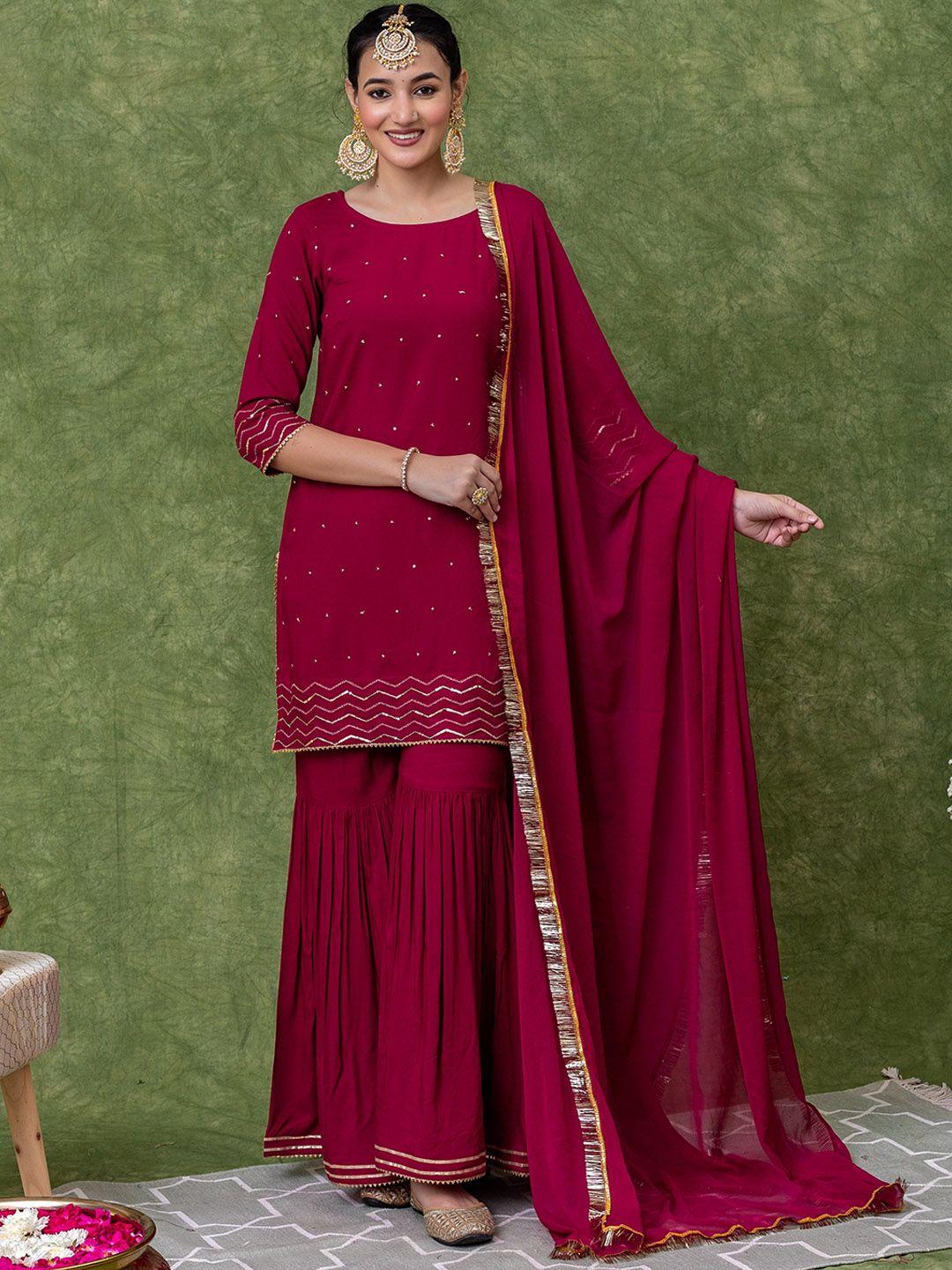 kasya embroidered sequinned kurta with palazzos & dupatta