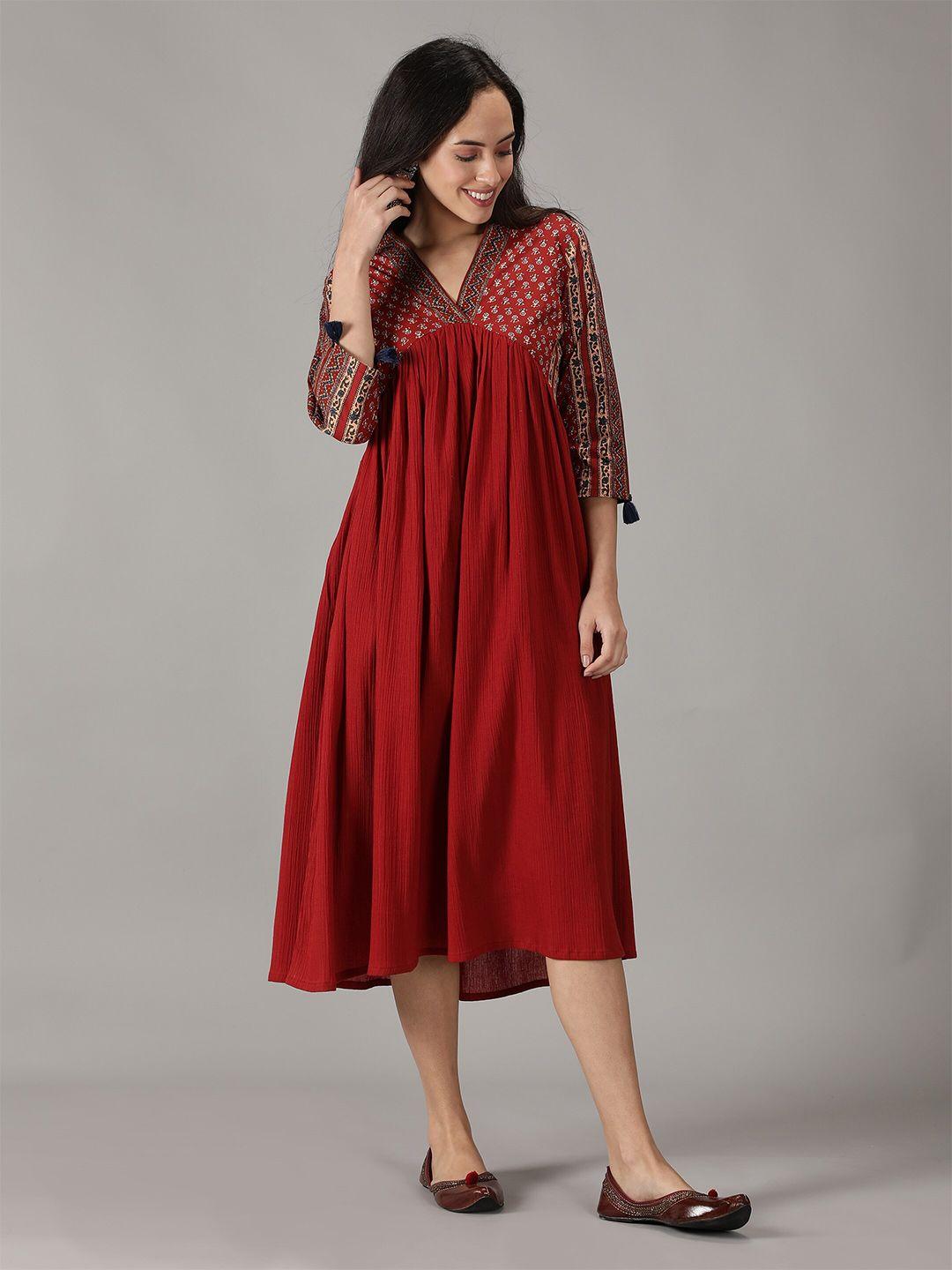 kasya ethnic motifs printed cotton empire midi dress