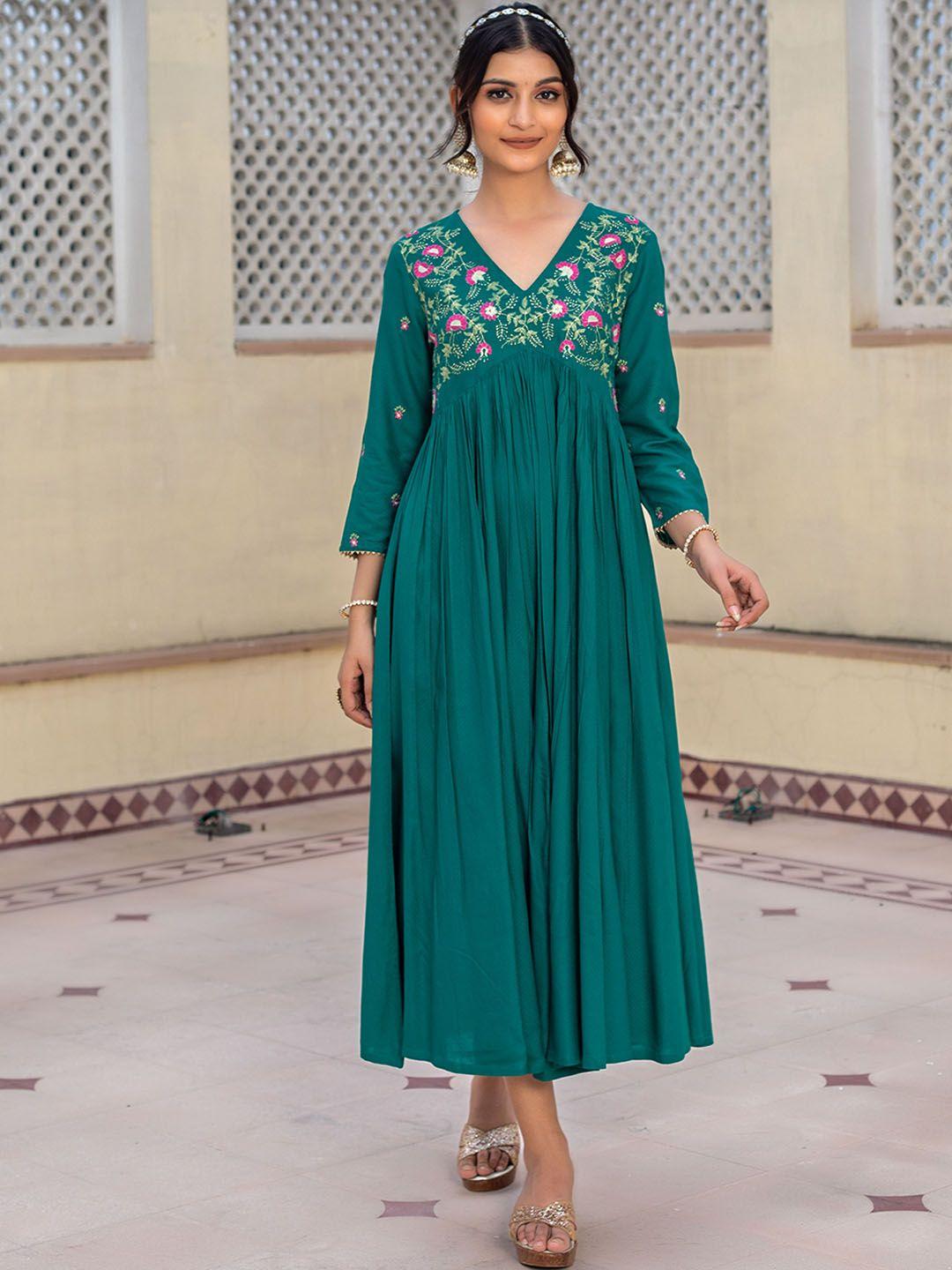kasya floral embroidered empire ethnic dress