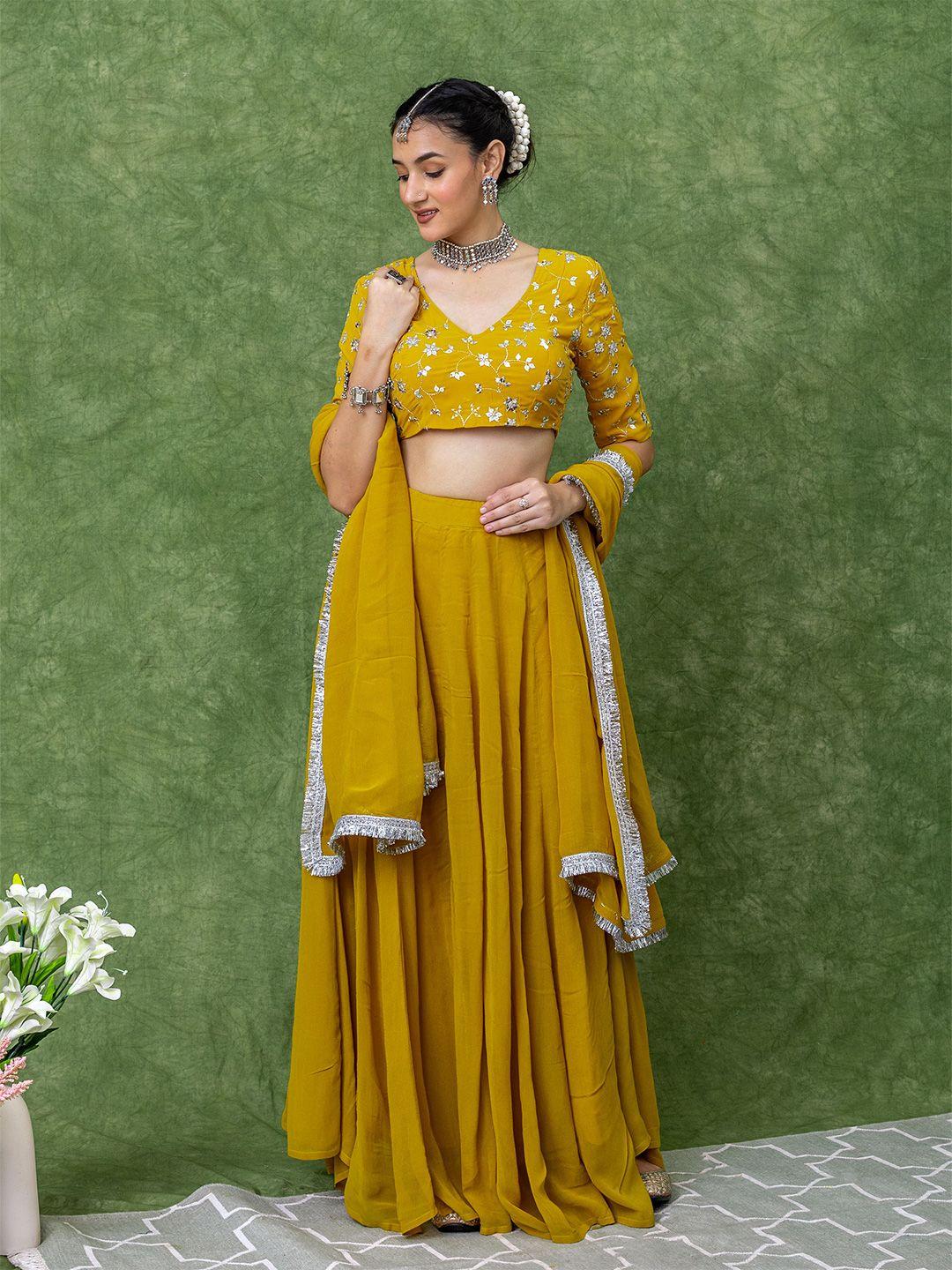 kasya floral embroidered gotta patti ready to wear lehenga & blouse with dupatta